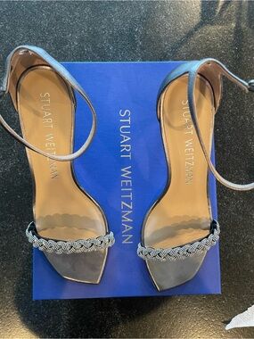 Stuart Weitzman Gunmetal Ankle-Strap Evening Sandals
